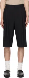 Dries Van Noten Navy Tailored Wool Shorts In Black