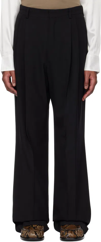DRIES VAN NOTEN BLACK WOOL STRAIGHT TROUSERS
