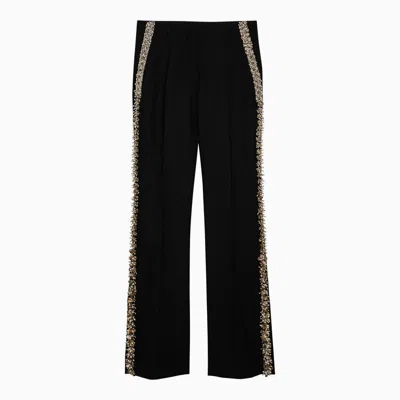 Dries Van Noten Black Wool Trousers With Sequin Embroidery Women
