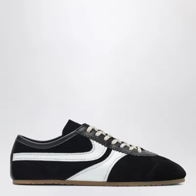 Dries Van Noten White Leather Striped Suede Sneakers In Black