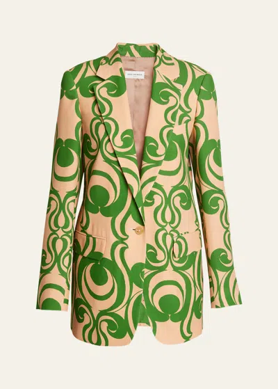 Dries Van Noten Blanchet Abstract-print Jacket In Green