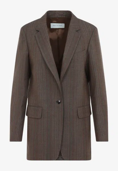 Dries Van Noten Blanchet Elongated Single-breasted Blazer In Brown