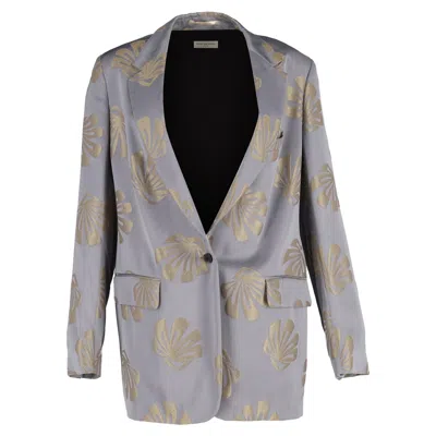 Dries Van Noten Blanchet One-button Jacquard Blazer In Silver Viscose In Gray