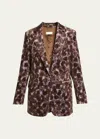 Dries Van Noten Floral-print Velvet Blazer In Mauve