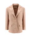 Dries Van Noten Jacquard Linen Blend Blazer With Floral Motif In Pink