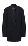 Dries Van Noten Double-breasted Satin-trimmed Wool-blend Blazer In Navy