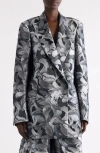 Dries Van Noten Blink Abstract Floral Double Breasted Blazer In Gray