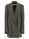 Dries Van Noten Tailored Double-breasted Blazer With Pinstripe Detail In Gray