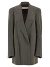 Dries Van Noten Tailored Double-breasted Blazer With Pinstripe Detail In Gray
