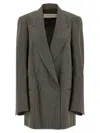 Dries Van Noten Tailored Double-breasted Blazer With Pinstripe Detail In Gray
