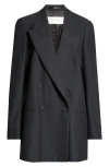 Dries Van Noten Blink Double Breasted Oversize Wool Toile Jacket In Black