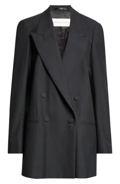 Dries Van Noten Blink Double Breasted Oversize Wool Toile Jacket In Black