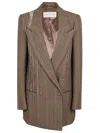 Dries Van Noten Double-breasted Crystal-embellished Checked Wool Blazer In Brown