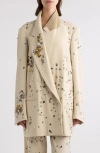 Dries Van Noten Blink Embellished Double Breasted Wool Blazer In Cream