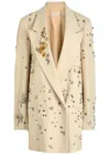 Dries Van Noten Blink Embellished Double Breasted Wool Blazer In Cream