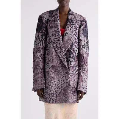 Dries Van Noten Blink Orchid Spots Print Oversize Textured Satin Blazer In Mauve