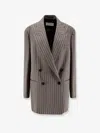 Dries Van Noten Striped Double-breasted Oversized Blazer In Gray