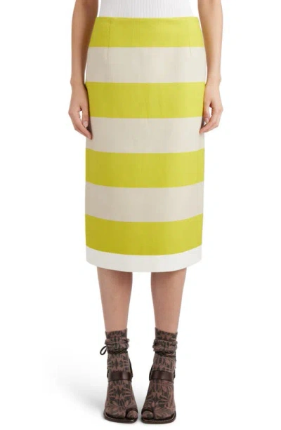 Dries Van Noten Block Stripe Cotton Pencil Skirt In Lime