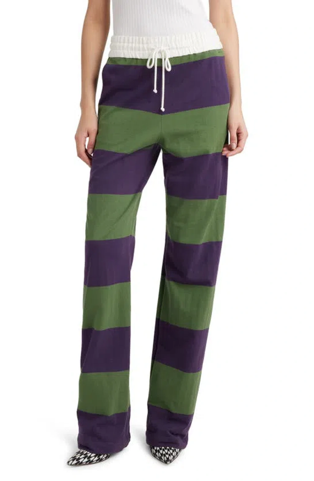 Dries Van Noten Pichas Striped Cotton Pants In Dark Purple