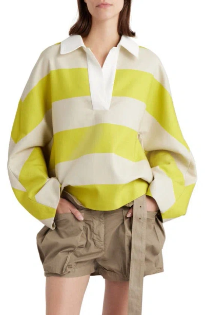 DRIES VAN NOTEN BLOCK STRIPE OVERSIZE COTTON & LINEN BLEND RUGBY SHIRT