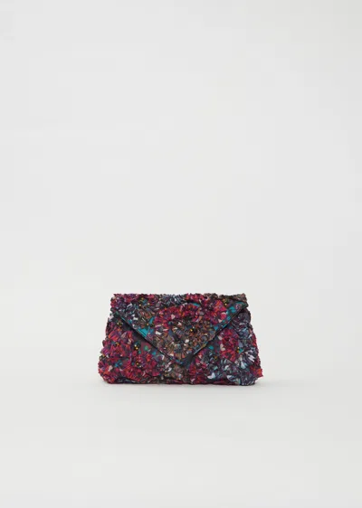 Dries Van Noten Blossom Embellished Clutch Bag In Petrol