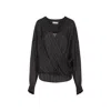 Dries Van Noten V-neck Striped Draped Long Sleeves Blouse In Black