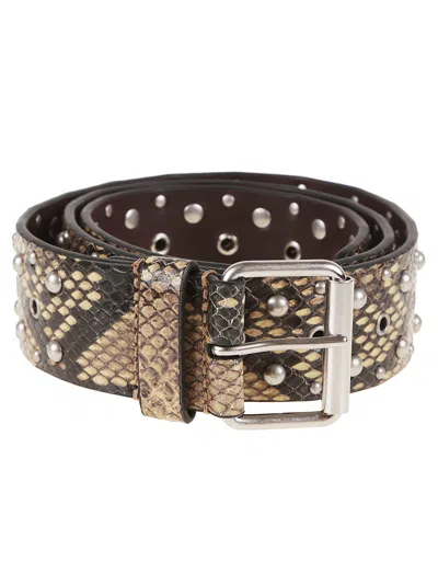 Dries Van Noten Beige & Black Studded Leather Belt In Multi
