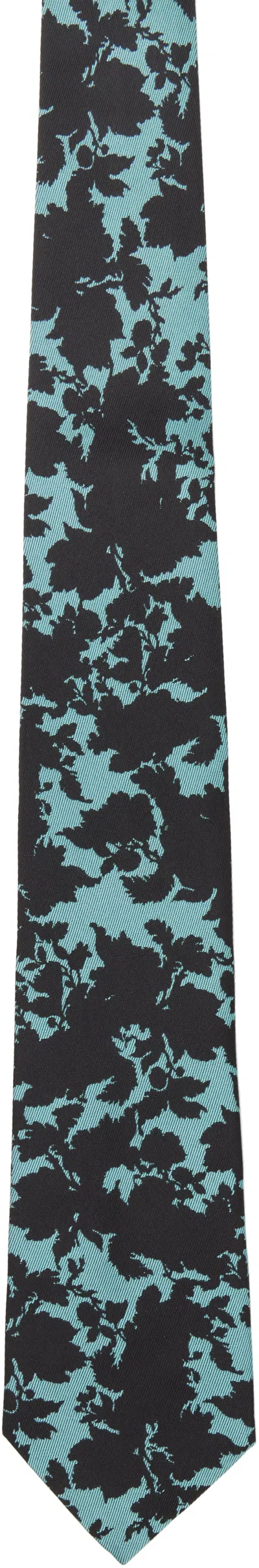 Dries Van Noten Blue & Black Printed Silk Tie
