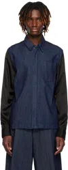 Dries Van Noten Blue & Black Zip Denim Shirt In 507 Indigo