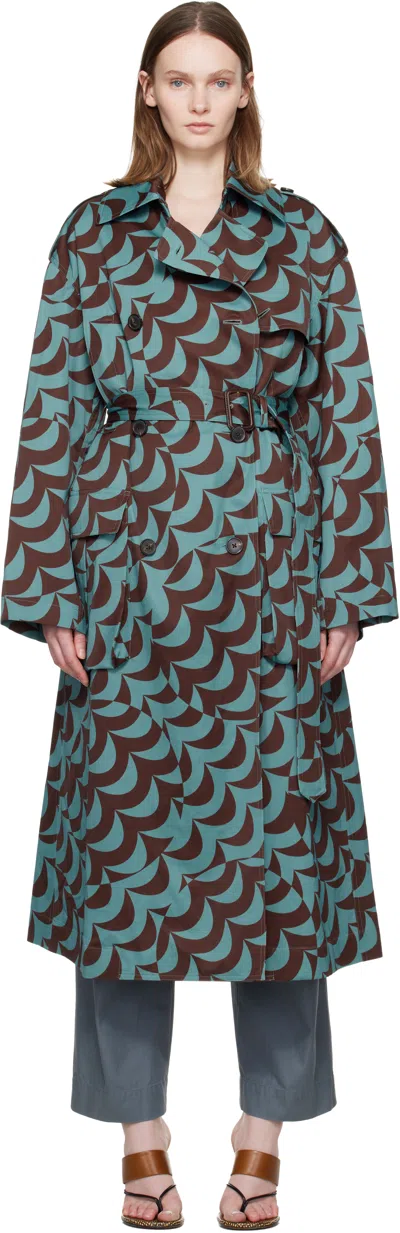 Dries Van Noten Blue & Brown Double-breasted Trench Coat