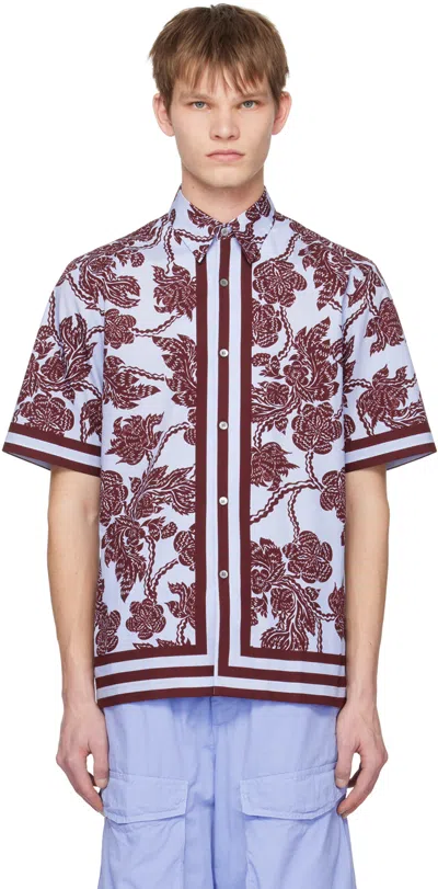 Dries Van Noten Blue & Burgundy Floral Shirt In 358 Burgundy