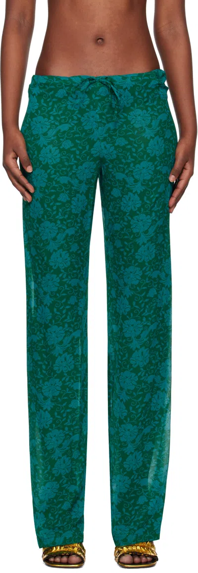 Dries Van Noten Blue & Green Paisley Pattern Trousers In 503 Turquoise