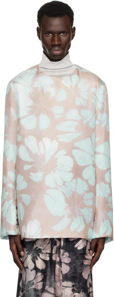 Dries Van Noten Blue & Pink Silk Long Sleeve Top In 562 Pale Blue