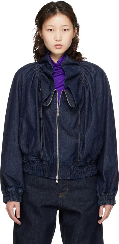 Dries Van Noten Blue Cocoon Denim Jacket In Purple