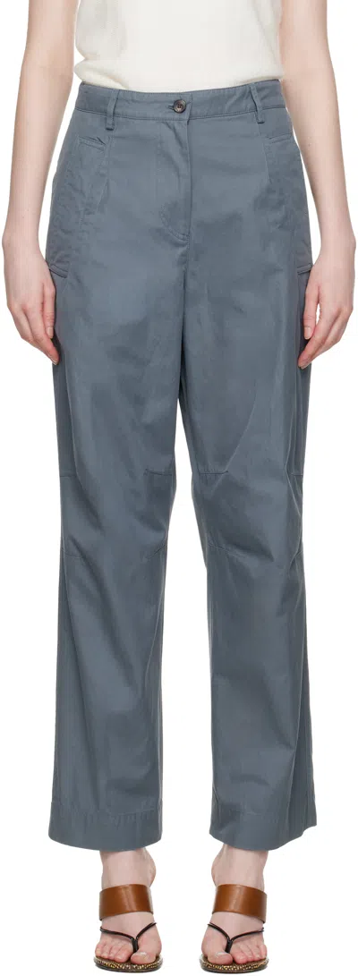 Dries Van Noten Blue Cotton Trousers In Gray