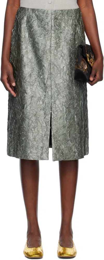 スカート DRIES VAN NOTEN Women Skirts 010814 1428 506 RAF GREY Dries Van Noten Womens Raf Crinkled-texture Split Woven Midi