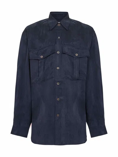 Dries Van Noten Blue Cupro Oversized Shirt