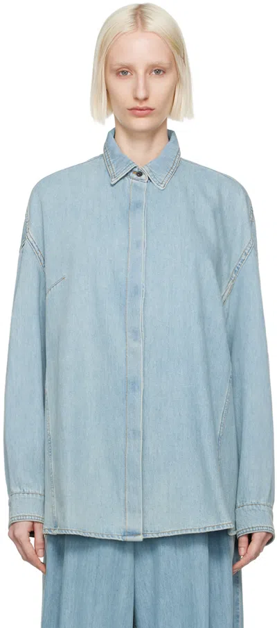 Dries Van Noten Blue Darted Denim Shirt In 565 Ice Blue