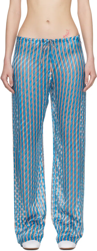 DRIES VAN NOTEN BLUE DEVORÉ ELASTICATED TROUSERS