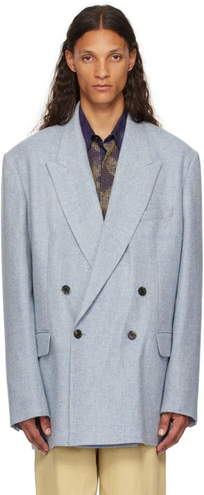Dries Van Noten Blue Double-breasted Blazer In 505 Sky