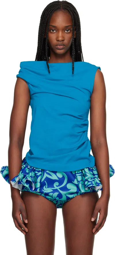 Dries Van Noten Blue Draped Tank Top