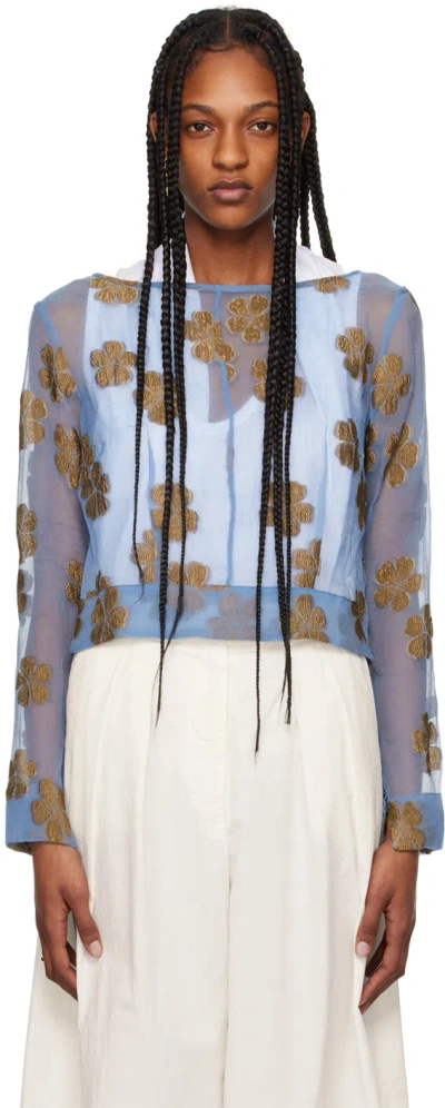 Dries Van Noten Blue Embroidered Blouse In 514 Light Blue