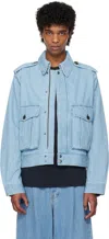 Dries Van Noten Blue Epaulets Denim Jacket In 514 Light Blue