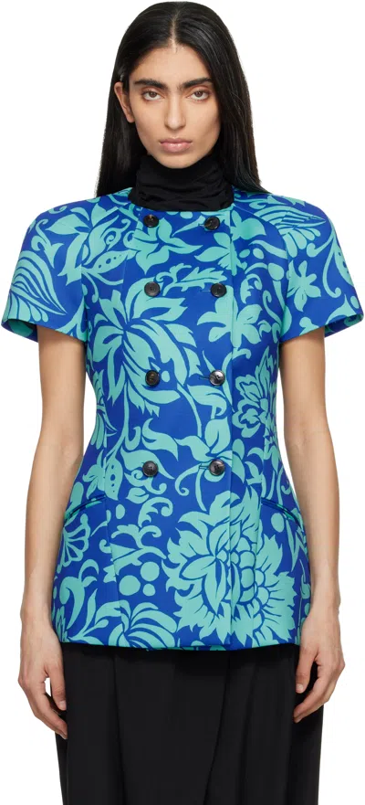 Dries Van Noten Blue Fitted Double Breasted Jacket