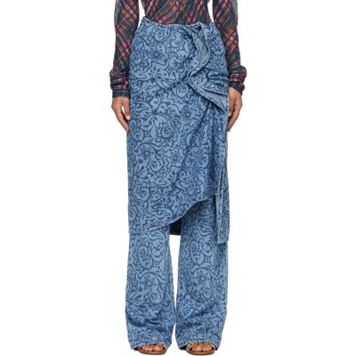 Dries Van Noten Blue Floral Denim Midi Skirt In 504 Blue