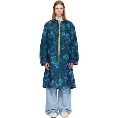 Dries Van Noten Blue Floral Jacquard Coat In Bottle 605