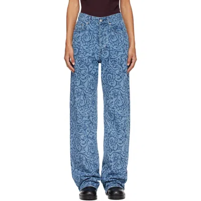 Dries Van Noten Blue Floral Jeans In 504 Blue