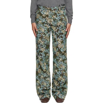 Dries Van Noten Blue Floral Trousers In 505-sky