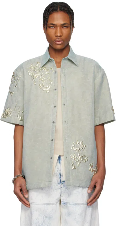 Dries Van Noten Blue Graphic Hardware Shirt In Turquoise 503