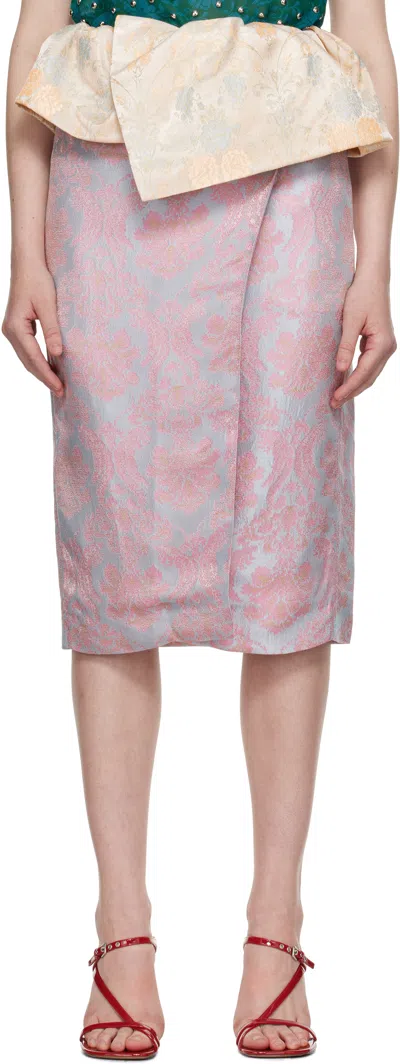 Dries Van Noten Blue Jacquard Peplum Midi Skirt In Light Blue